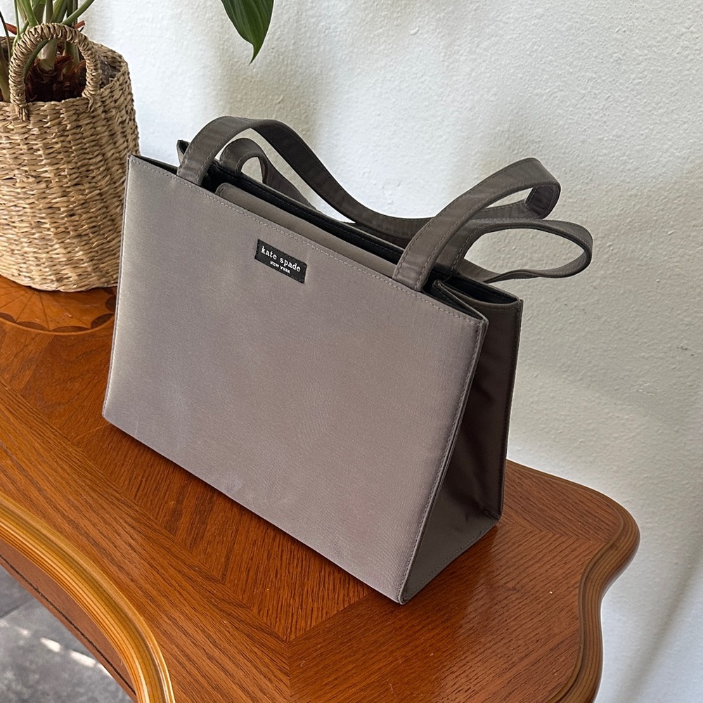 Vintage 90s kate spade taupe gray structured shoulder tote